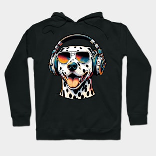 Dalmatian Smiling DJ with Headphones and Sunglasses Hoodie